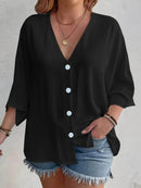 Full Size Casual V-Neck Button Down Relaxed Fit Blouse Plus Size - Store 42
