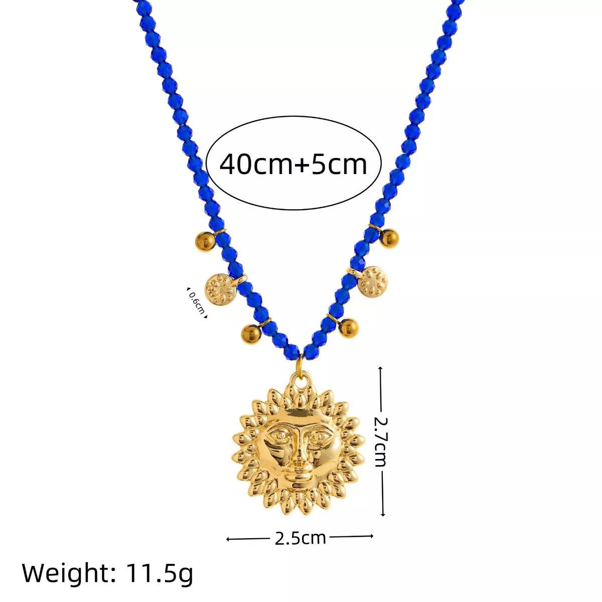 14K Gold-Plated Sun Pendant Necklace with Beads - Elegant Copper Jewelry for Everyday Wear - Store 42