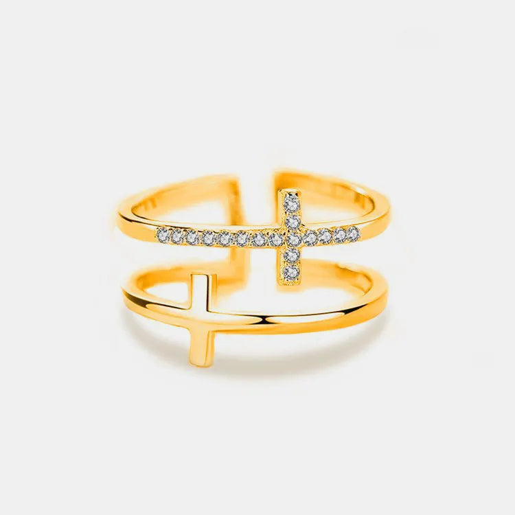 925 Sterling Silver Inland Zircon Cross Ring Gold 7