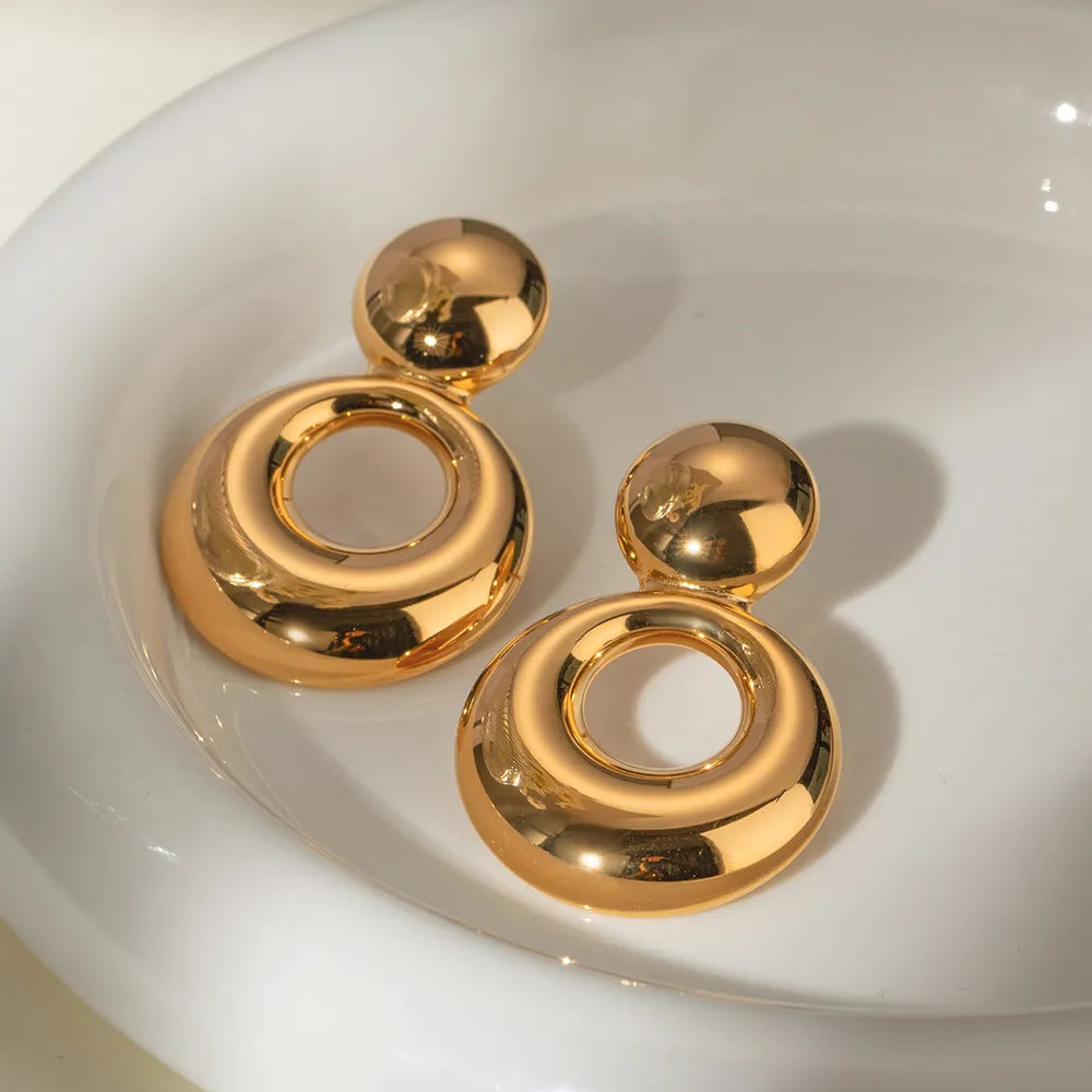 Modern 18K Gold-Plated Cutout Earrings - Elegant Stainless Steel Design, Lightweight 1.7 in