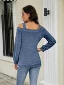 Trendy Cold Shoulder Cutout Blouse with Square Neck - Opaque & Slightly Stretchy Fabric - Store 42