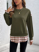 Plaid Long Sleeve Sweatshirt Army Green