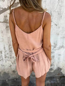 Full Size Button-Front Belted Cami Romper Plus Size - Store 42