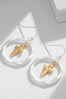 Elegant Brass Contrast Cross Dangle Earrings - Gold-Plated, Unique Design - Store 42