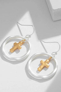 Elegant Brass Contrast Cross Dangle Earrings - Gold-Plated, Unique Design - Store 42