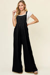 Double Take Full Size Texture Wide Strap Wide Leg Overall Black