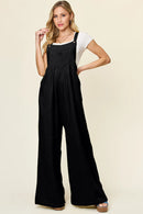 Double Take Full Size Texture Wide Strap Wide Leg Overall Black