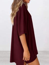 Full Size Oversized Round Neck Top and Shorts Set Plus Size