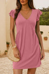 V-Neck Ruffled Cap Sleeve Dress Dusty Pink