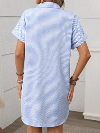 Striped Button Down Short Sleeve Mini Dress