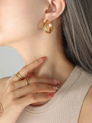 Elegant 18K Gold-Plated Titanium Steel Huggie Earrings for Timeless Style and Durability - Store 42