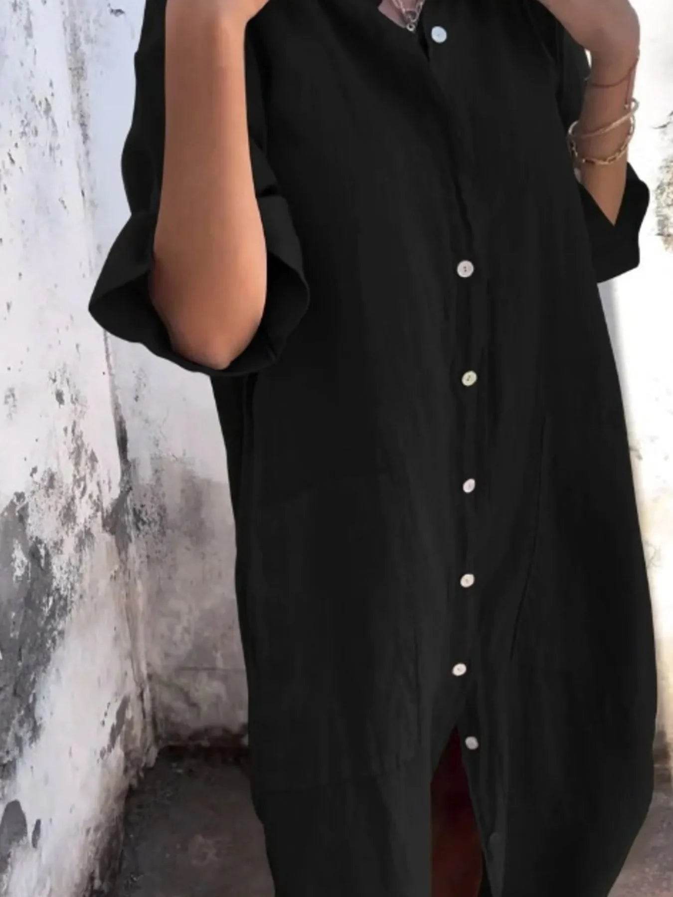 Full Size Casual Linen Button-Down Shirt Dress Plus Size - Store 42