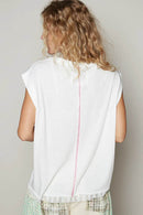 POL Star Patch Studded Sleeveless T-Shirt with Lace Hem - Store 42