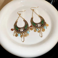 Rhinestone Resin Alloy Dangle Earrings Dark Green One Size