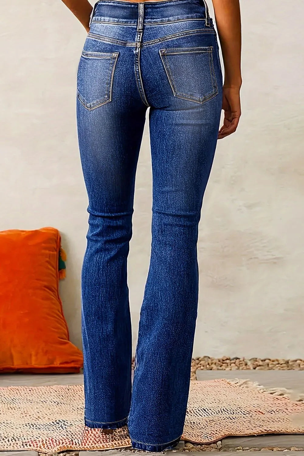 Trendsi Cat Whisker Bootcut Jeans - Slightly Stretchy, Buttoned, Pocketed, 65% Cotton