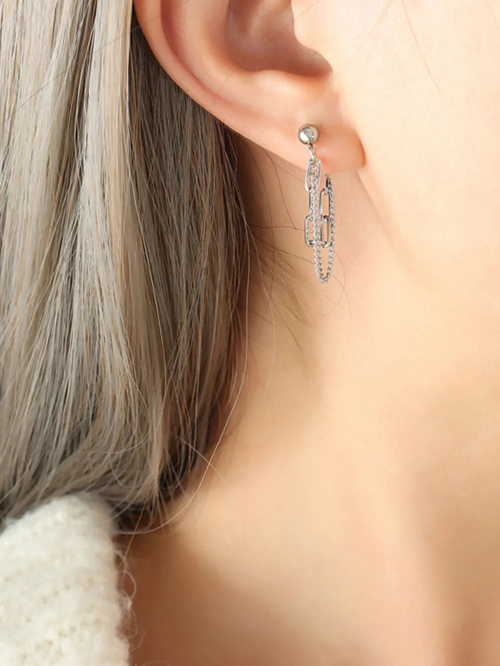 18K Gold-Plated Titanium Steel Double Chain Earrings - Stylish & Durable Jewelry
