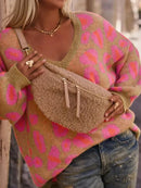 Leopard Oversized V-Neck Sweater