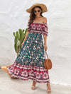 Floral Flounce Sleeve Midi Dress Turquoise