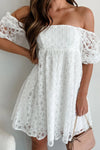 Lace Puff Sleeve Empire Waist Mini Dress White