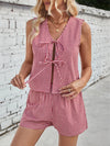 Gingham Print Tie Front Top and Shorts Set Red