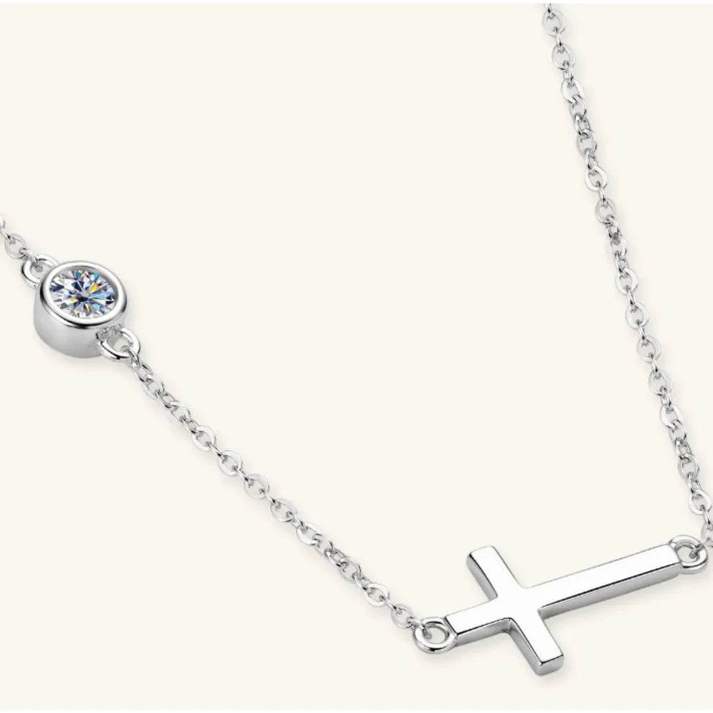 Elegant Cross Moissanite Necklace in 925 Sterling Silver with 18K Gold-Plating, 0.3 Ct - Store 42