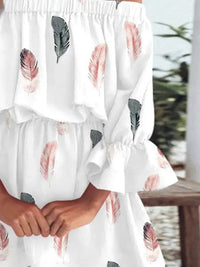 Full Size Floral Off-Shoulder Flounce Sleeve Mini Dress Plus Size - Store 42
