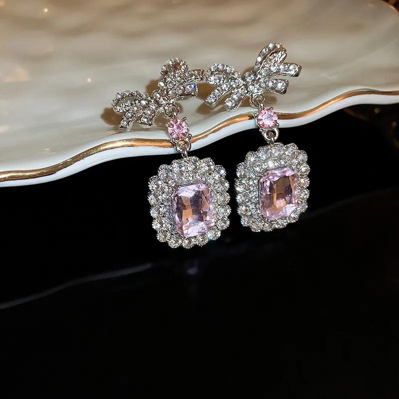 2.2-Inch Alloy Crystal Geometric Dangle Earrings with Rhinestone Finish - Elegant Statement Jewelry
