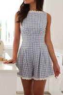 Lace Detail Plaid Sleeveless Romper