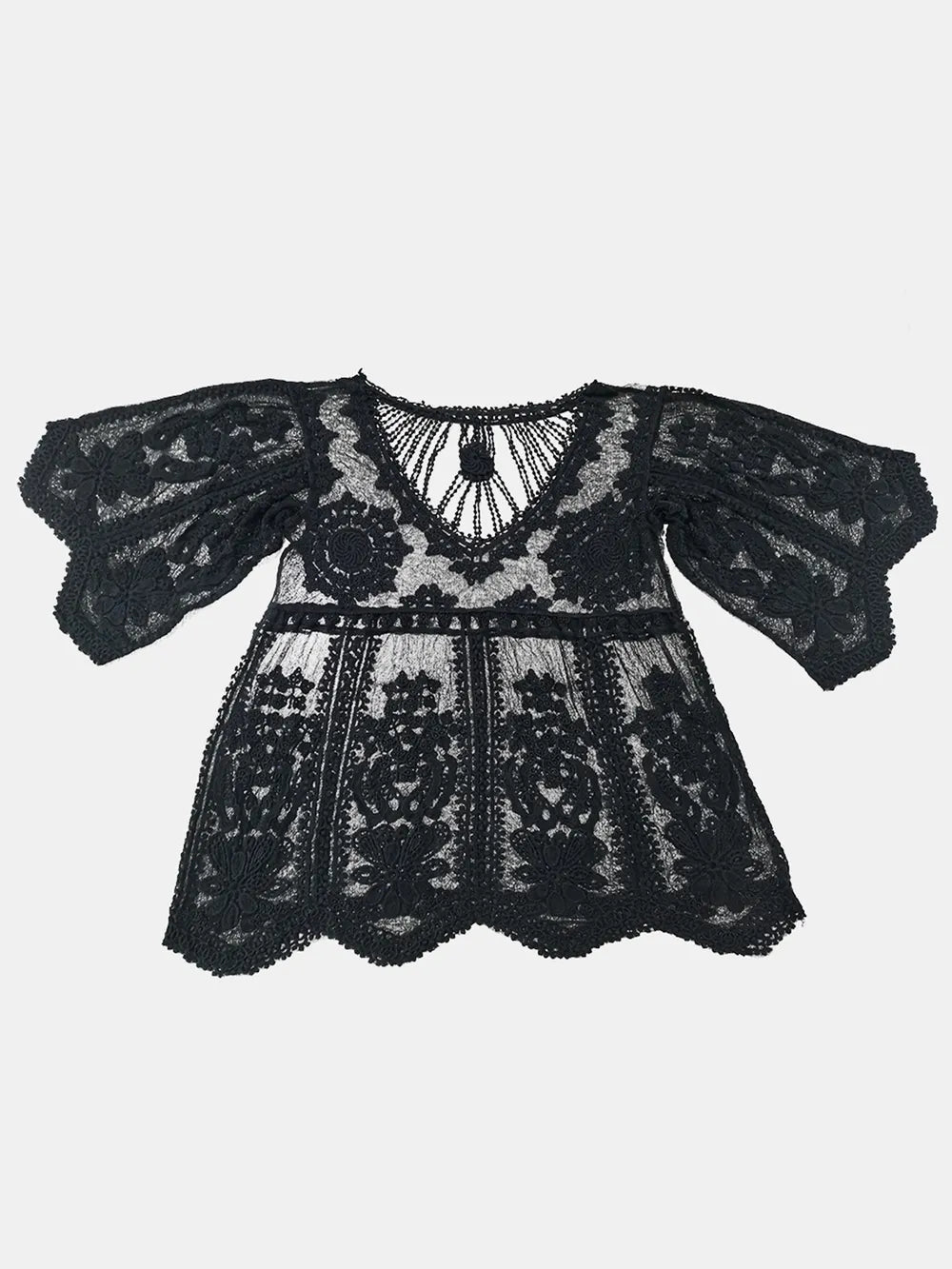 Lace Round Neck Cover-Up Black One Size