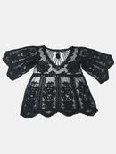 Lace Round Neck Cover-Up Black One Size