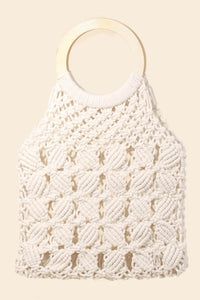Boho Chic Braided Wooden Top Handle Bag - Earthy Style, Medium Size, 100% Polyester - Store 42