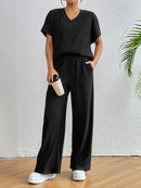 V-Neck Short Sleeve Top and Pants Set