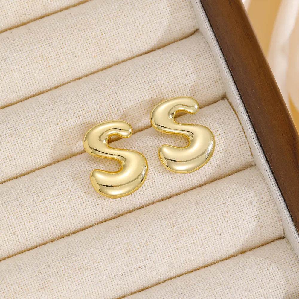 18K Gold-Plated Bubble Letter Stud Earrings - Unique, Dainty & Lightweight for Everyday Wear - Store 42