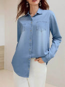 Full Size Button-Up Long Sleeve Denim Shirt Plus Size - Store 42