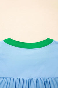 Contrast Notched Neck Frilly Detail Short Sleeve Blouse