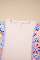 Paisley Print Plaid Long Sleeve Oversized Top