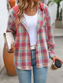 Plaid Button-Up Hooded Shirt