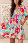 Floral Bubble Sleeve V Neck Tiered Ruffle Babydoll Dress Floral
