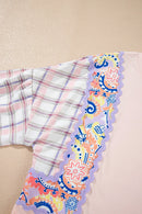 Paisley Print Plaid Long Sleeve Oversized Top