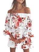 Full Size Floral Off-Shoulder Flounce Sleeve Mini Dress Plus Size - Store 42