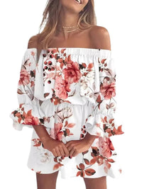 Full Size Floral Off-Shoulder Flounce Sleeve Mini Dress Plus Size - Store 42