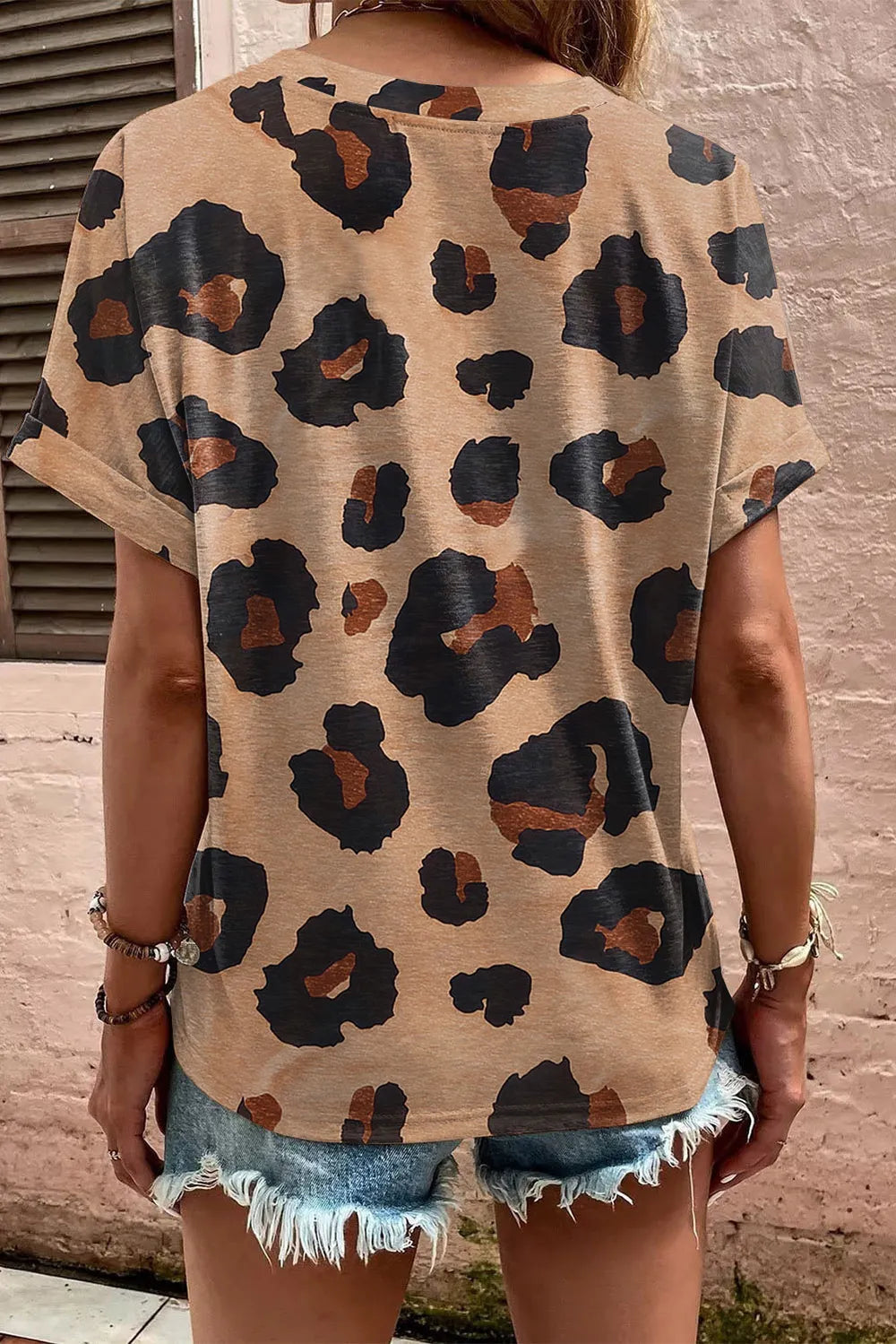Leopard Print Half Button Short Sleeve T-Shirt for Women - Opaque, Slightly Stretchy, Trendy Top