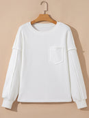 Exposed Seam Chest Pocket Knit Pullover Sweatshirt