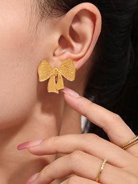 18K Gold-Plated Stainless Steel Bow Earrings and Necklace Set - Store 42