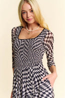 Davi & Dani Printed Checker Mesh Flowy Maxi Dress
