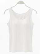 Full Size Wide Strap Modal Tank with Bra White
