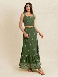 Embroidered Square Neck Cami and Skirt Set