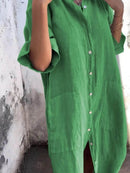Full Size Casual Linen Button-Down Shirt Dress Plus Size - Store 42