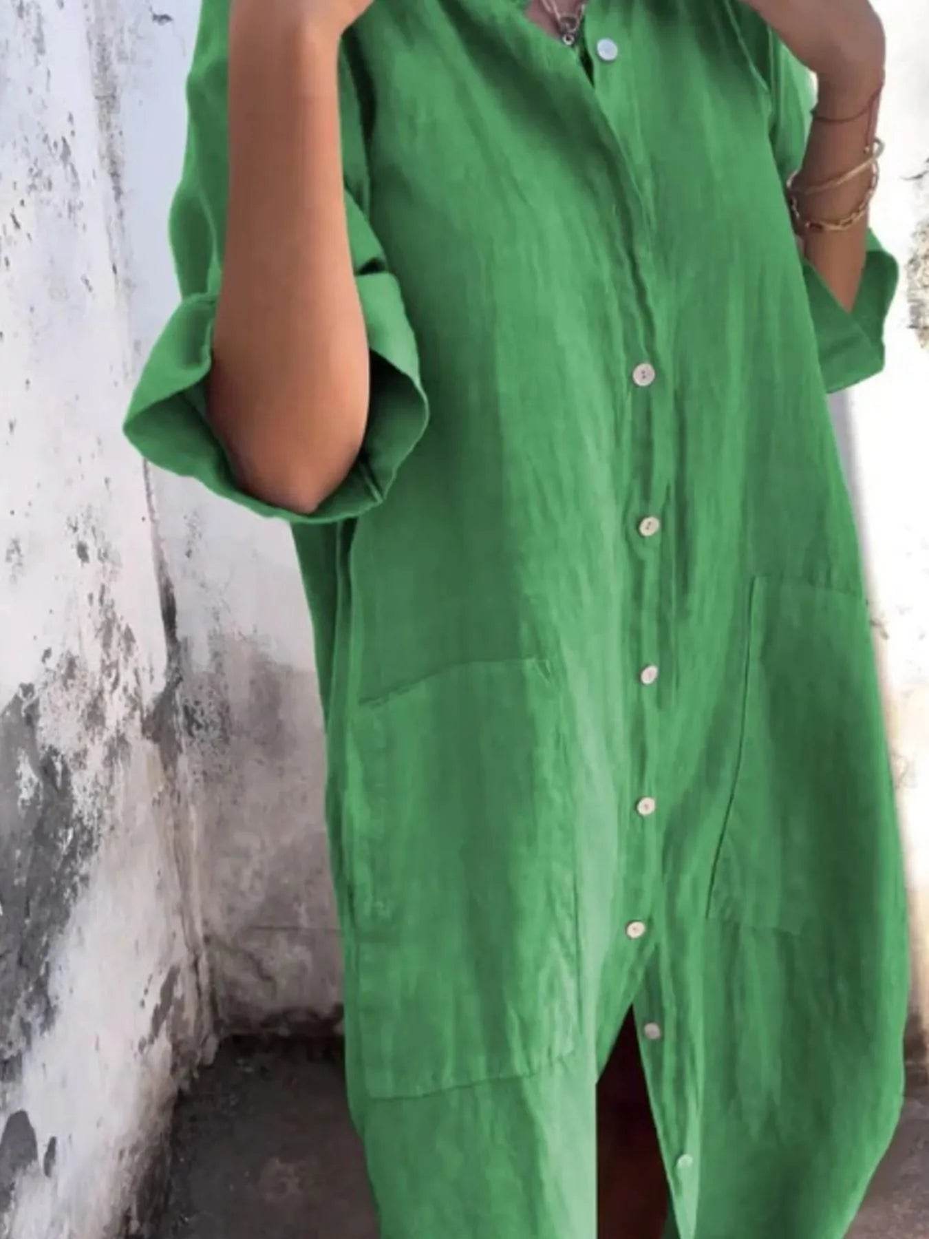 Full Size Casual Linen Button-Down Shirt Dress Plus Size - Store 42
