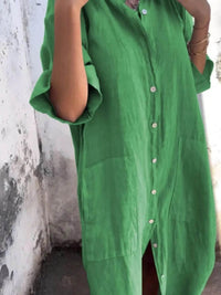 Full Size Casual Linen Button-Down Shirt Dress Plus Size - Store 42